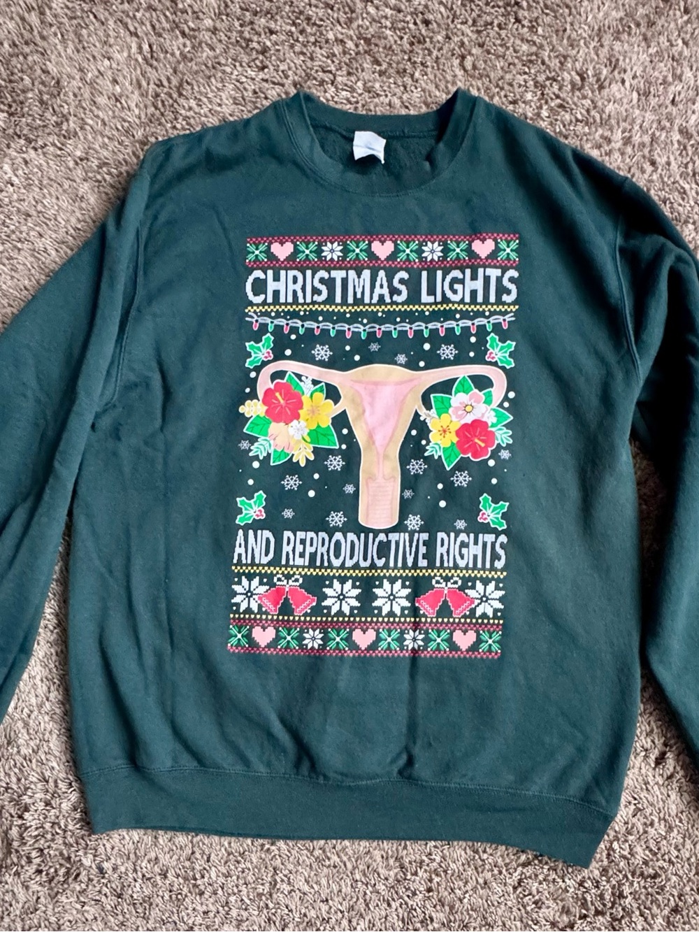 Port and Company Dark Green Sweatshirt with Pink & Green Graphic